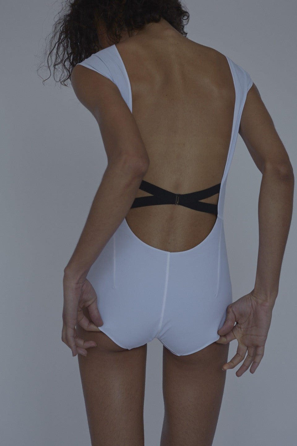 Plain Strap White Plunge Bikini Back - Jean Yu